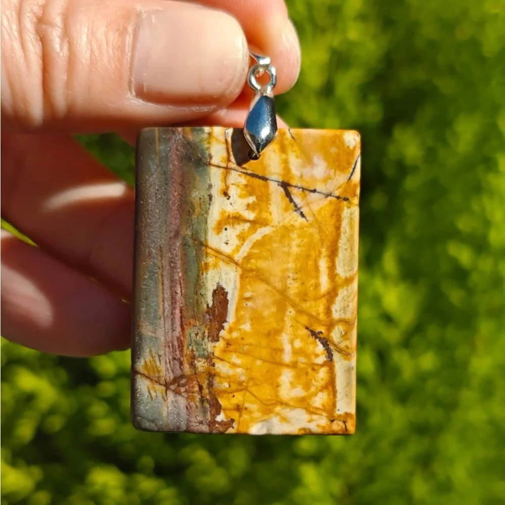 Sterling silver 925 stamped Polychrome‎ Jasper Pendant 1405
